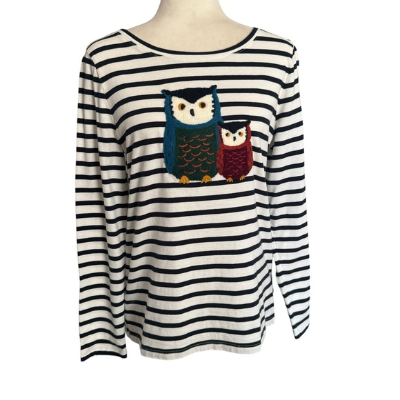 Talbots Open Crew Neck Embroidered Owl Tee - Picture 2 of 6